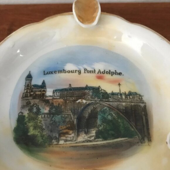 Vintage Luxembourg Pont Adolphe Bridge Gold Plated Porcelain Cigarette Ashtray - Picture 3 of 5